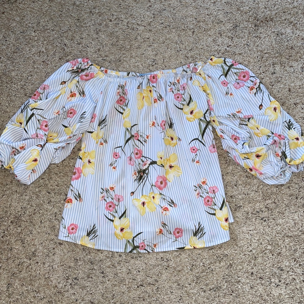 Women’s off the shoulder floral and stripes top
